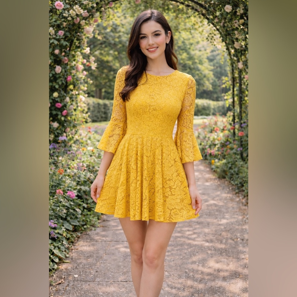 Anthropologie Raga Mini Dress Womens Small Floral Lace Bell Sleeves Flowy